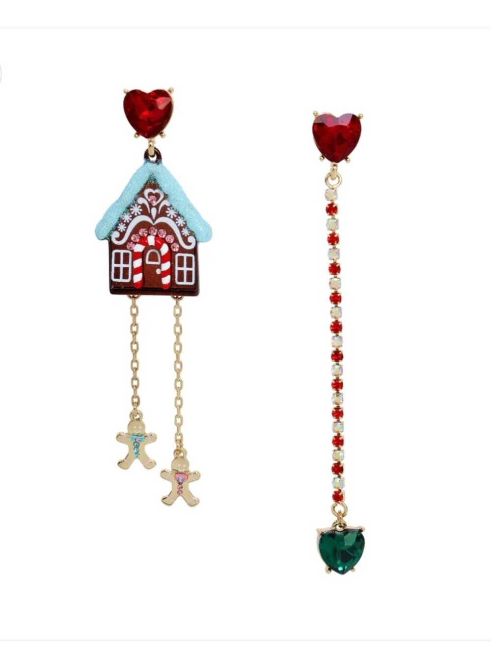 Betsey Johnson Gingerbread House Mismatch Drop Earrings, NIB